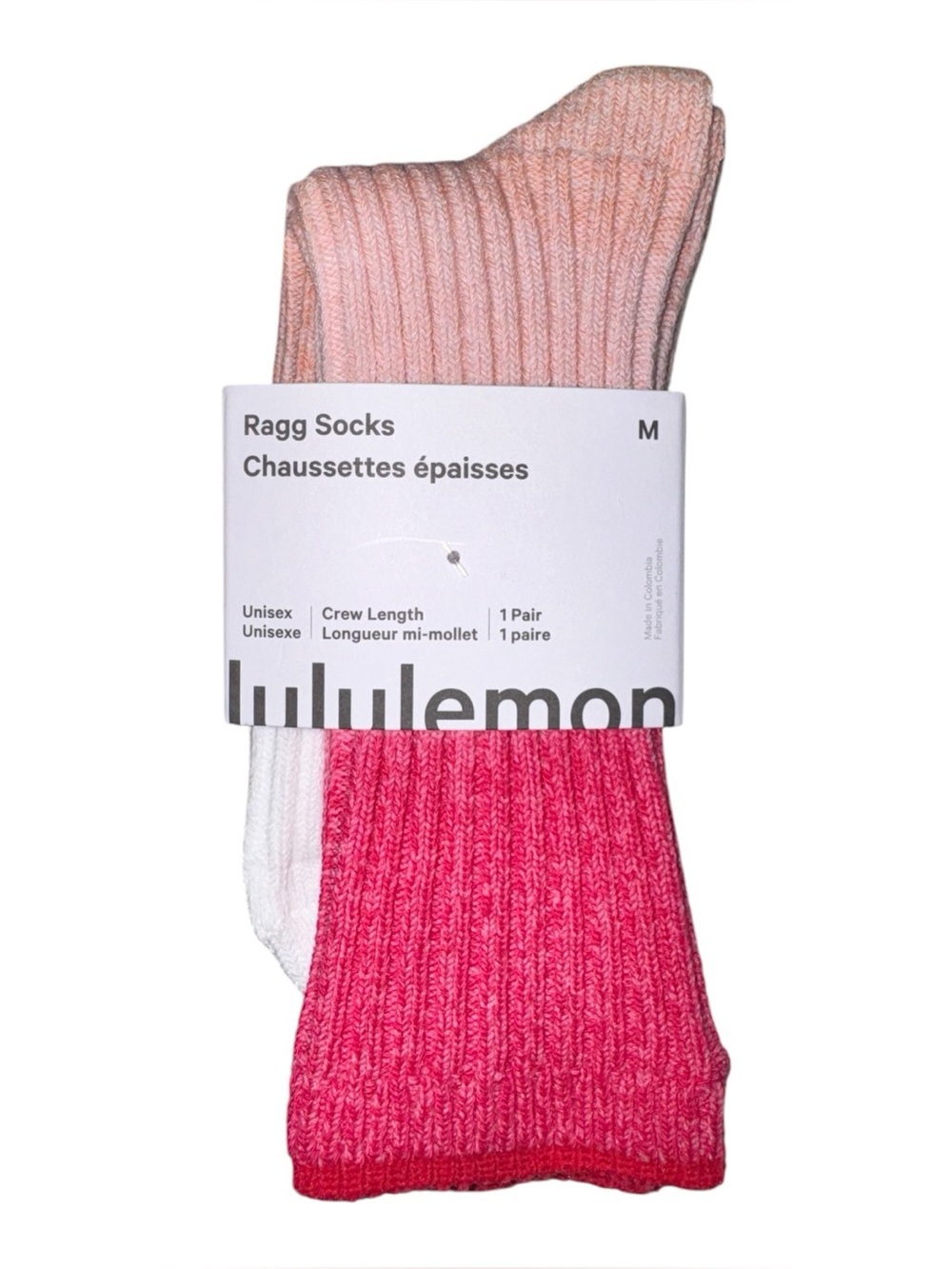 Lululemon Unisex Crew Length Ragg Socks Candy Cloud Pink Pearl S M NWT Sold Out - Picture 1 of 7